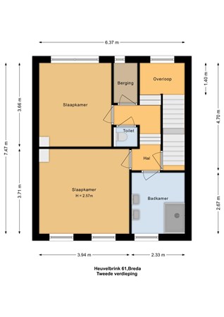 Plattegrond - Heuvelbrink 61, 4812 GP Breda - Tweede verdieping - 2D.jpg